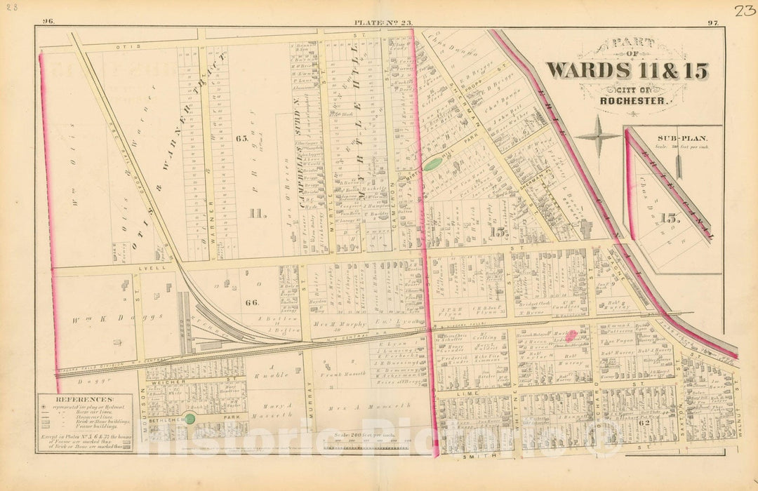 Historic Map : Atlas of Rochester, NY, Rochester 1875 Plate 023 , Vintage Wall Art