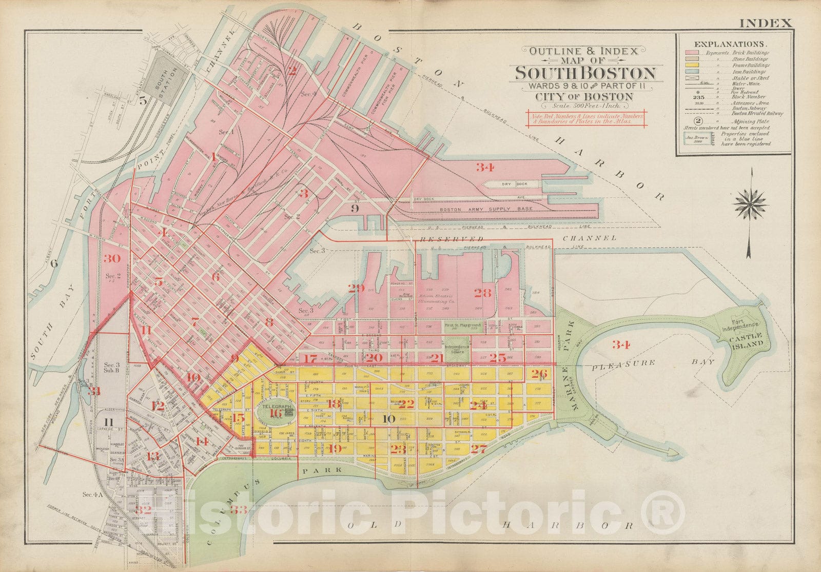 Historic Map : Atlas City of Boston: South Boston 1919 Index Plate , Vintage Wall Art