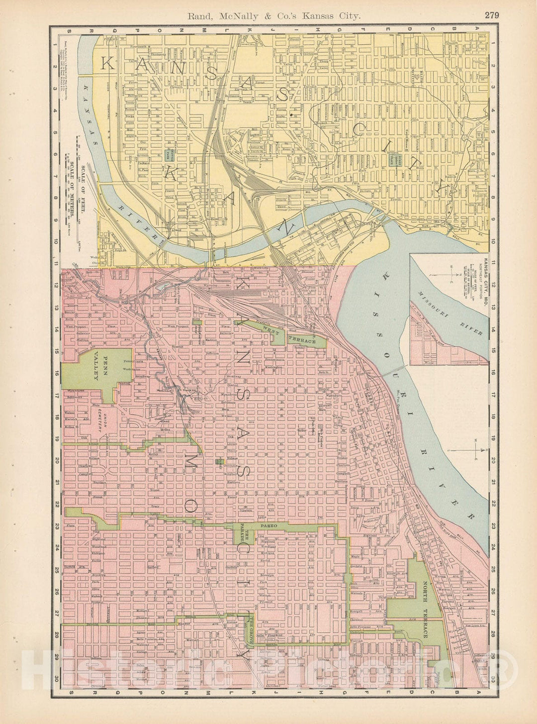 Historic Map : Kansas City 1903 , Rand McNally Business Atlas , Vintage Wall Art