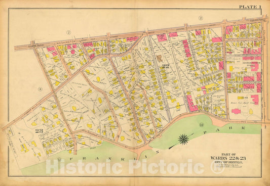 Historic Map : Atlas City of Boston, West Roxbury, Jamaica Plain 1914 Plate 001 , Vintage Wall Art