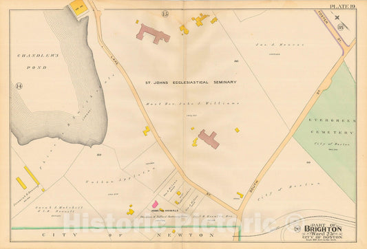 Historic Map : Atlas City of Boston, Volume 7, Brighton Mass., Brighton 1890 Plate 019 , Vintage Wall Art