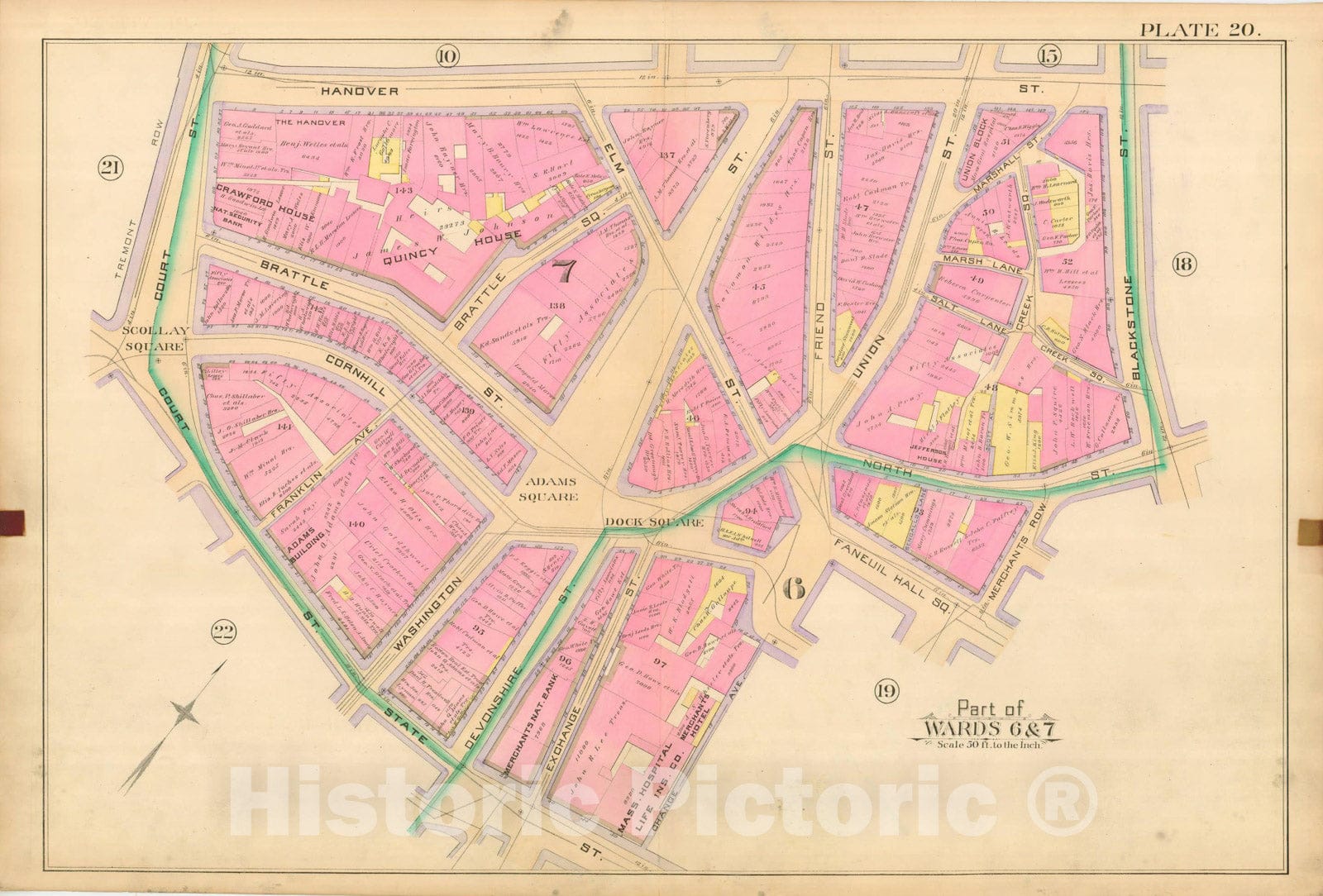 Historic Map : Atlas City of Boston, City Proper, Vol. I, Boston 1888 Plate 020 , Vintage Wall Art