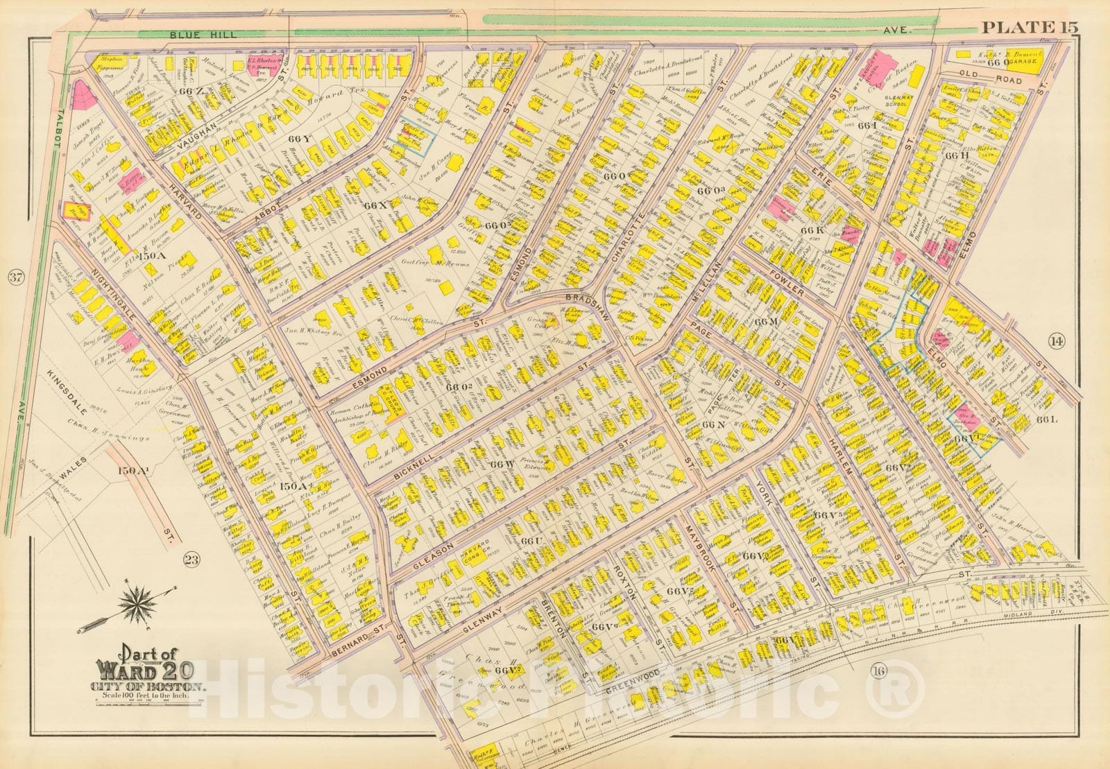 Historic Map : Atlas City of Boston, Dorchester, Dorchester 1910 Plate 015 , Vintage Wall Art