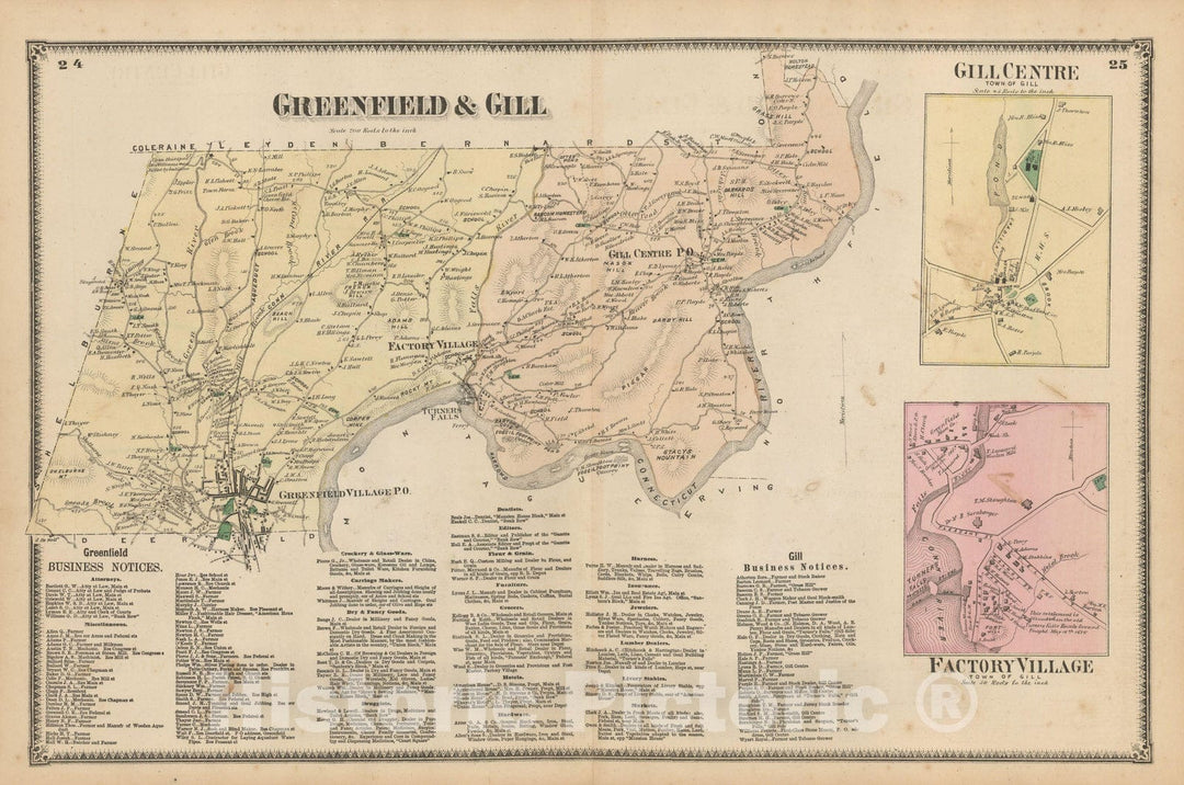 Historic Map : Atlas of Franklin Co. Massachusetts, Gill & Greenfield 1871 , Vintage Wall Art