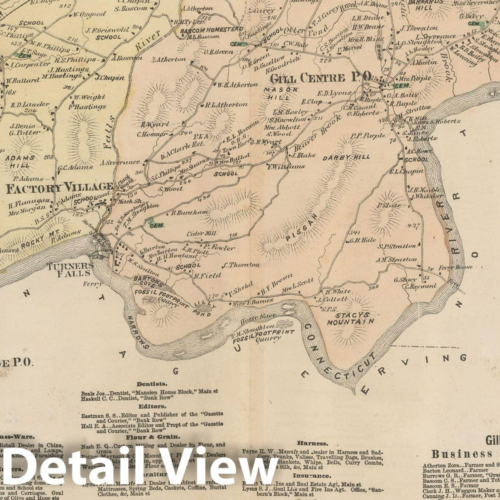 Historic Map : Atlas of Franklin Co. Massachusetts, Gill & Greenfield 1871 , Vintage Wall Art