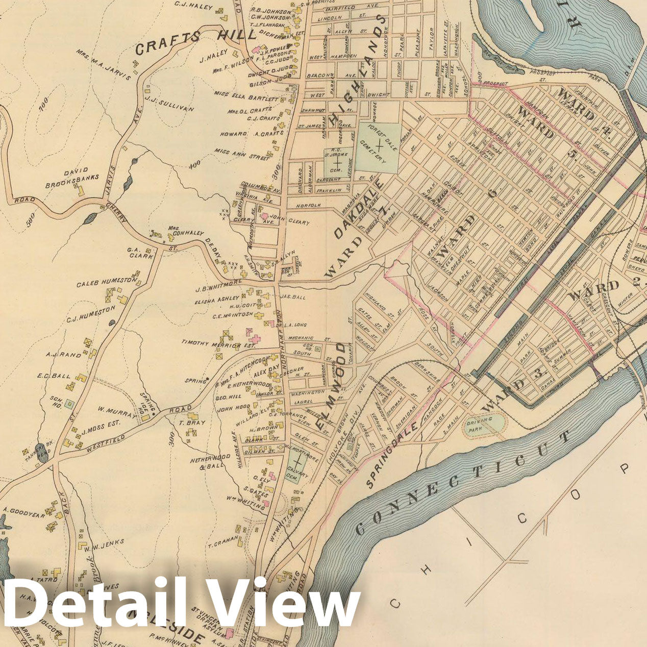 Historic Map : Atlas of Hampden County, Massachusetts, Holyoke 1894 , Vintage Wall Art