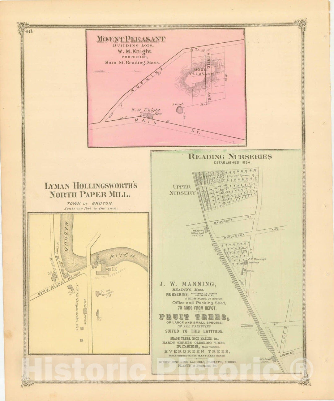 Historic Map : County Atlas of Middlesex Massachusetts, Groton & Reading 1875 , Vintage Wall Art
