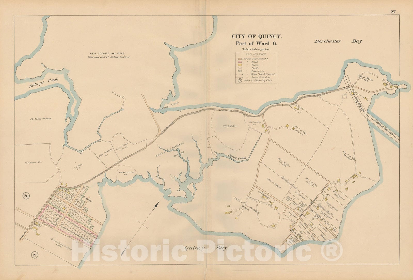 Historic Map : Atlas City of Quincy, Norfolk County, Mass., Quincy 1897 Plate 027 , Vintage Wall Art