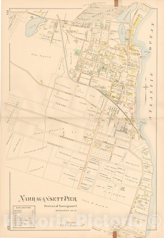 Historic Map : Atlas of Southern Rhode Island, Narragansett 1895 , Vintage Wall Art