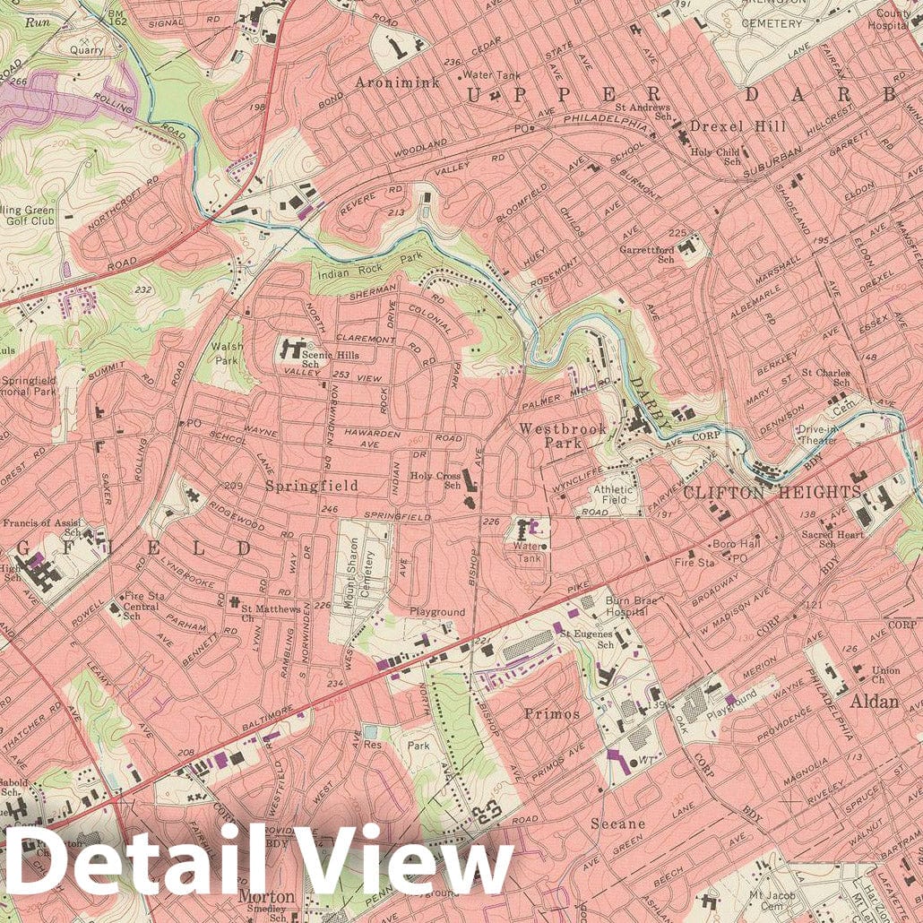 Historic Map : USGS 7.5 Minute Sheets and Quadrangles, Clifton Heights & Lansdowne & Ridley 1973 Topographic Map , Vintage Wall Art