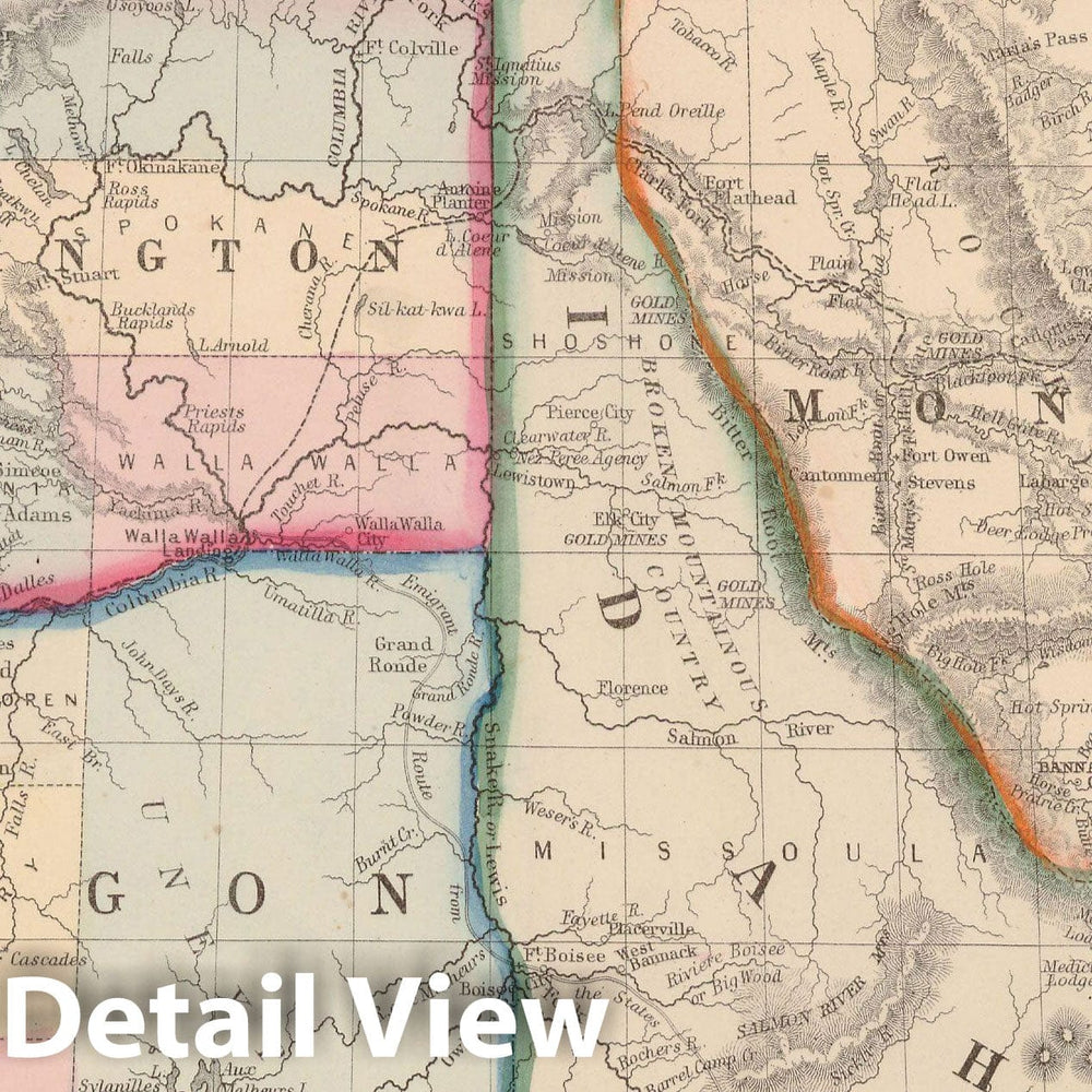 Historic Map : Idaho & Montana & Oregon & Washington 1864 , New General (World) Atlas , Vintage Wall Art