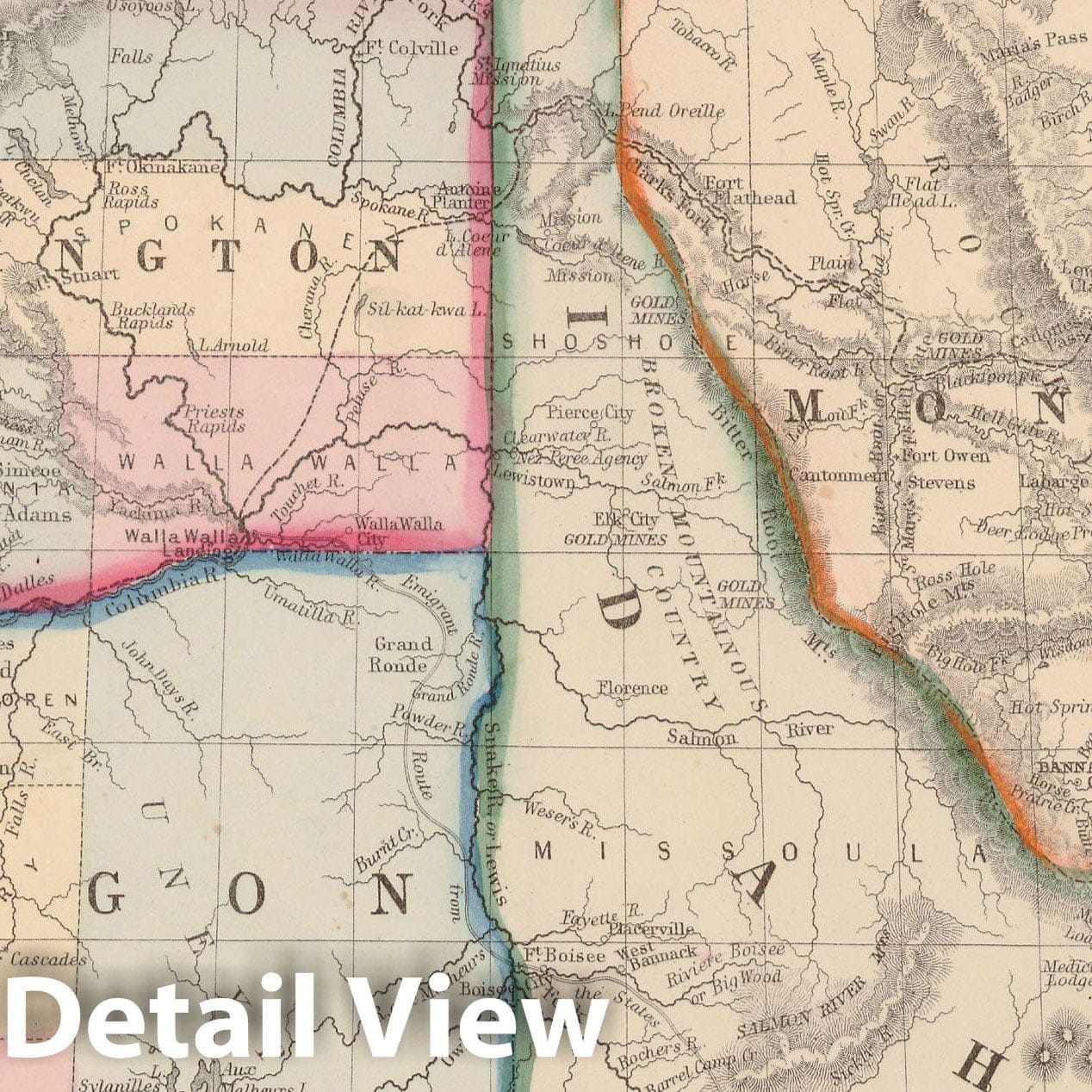 Historic Map : Idaho & Montana & Oregon & Washington 1864 , New General (World) Atlas , Vintage Wall Art