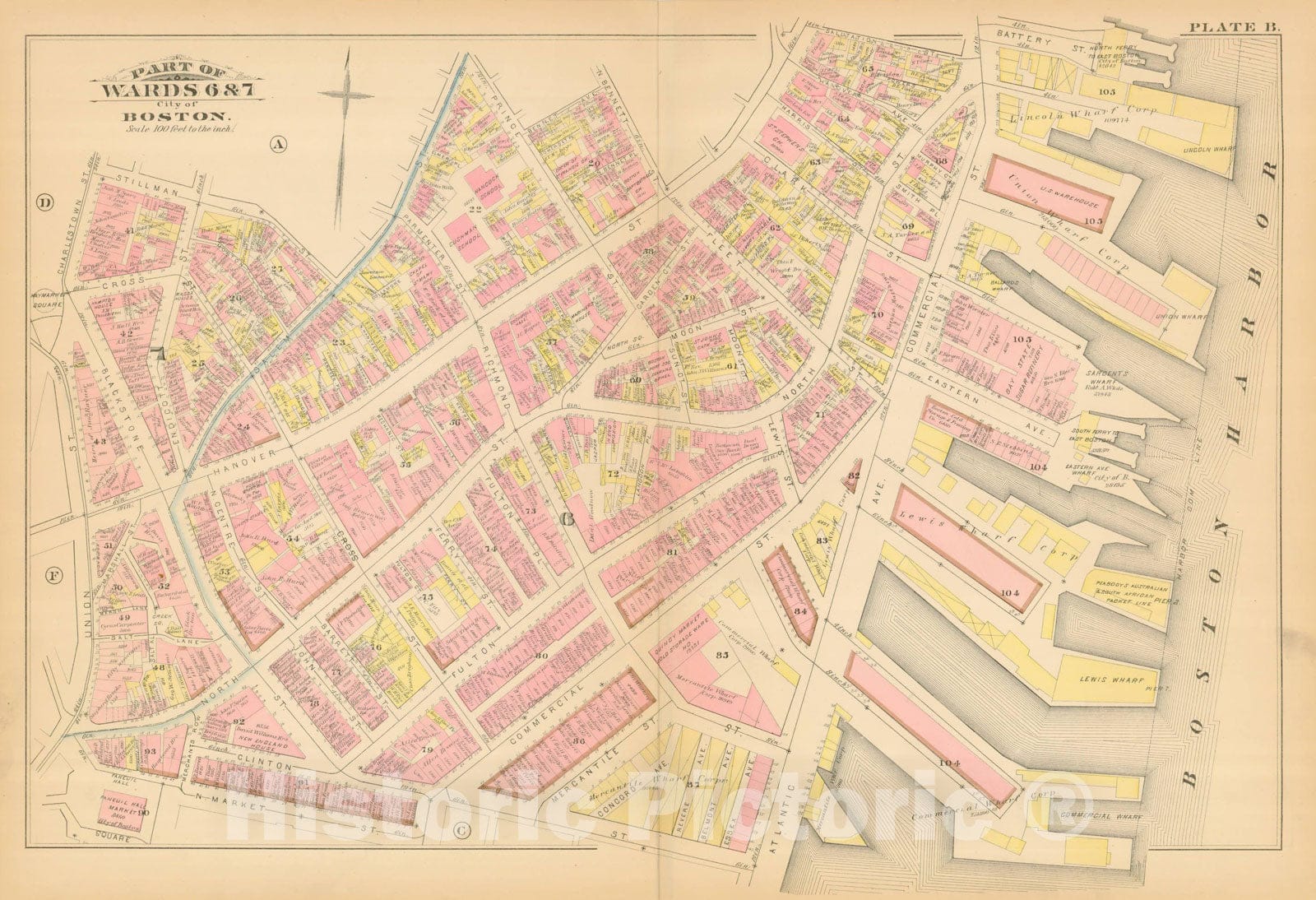 Historic Map : Atlas City of Boston, Boston Proper, Volume I, Boston 1883 Plate B , Vintage Wall Art