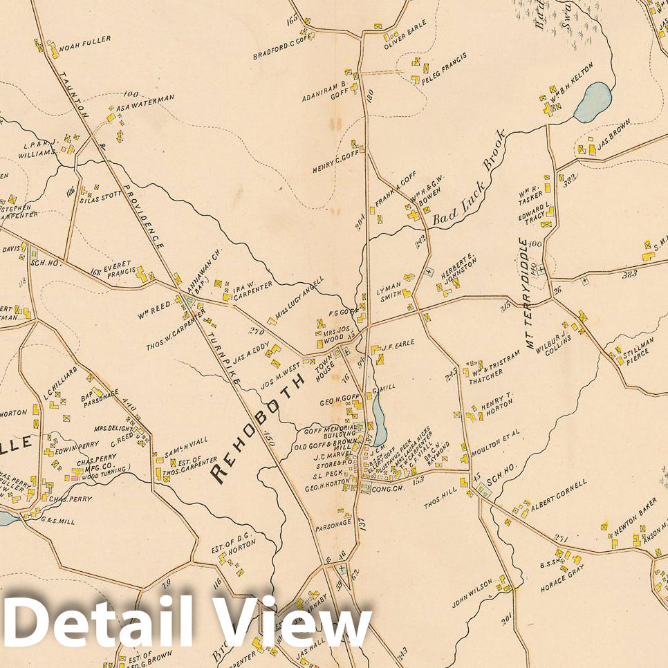 Historic Map : New Topographical Atlas of Surveys Bristol County Massachusetts, Rehoboth 1895 , Vintage Wall Art