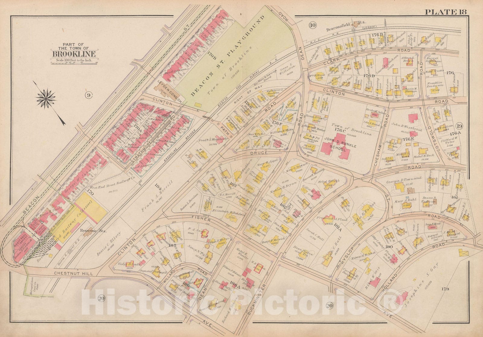 Historic Map : Atlas Town of Brookline, Brookline 1919 Plate 018 , Vintage Wall Art