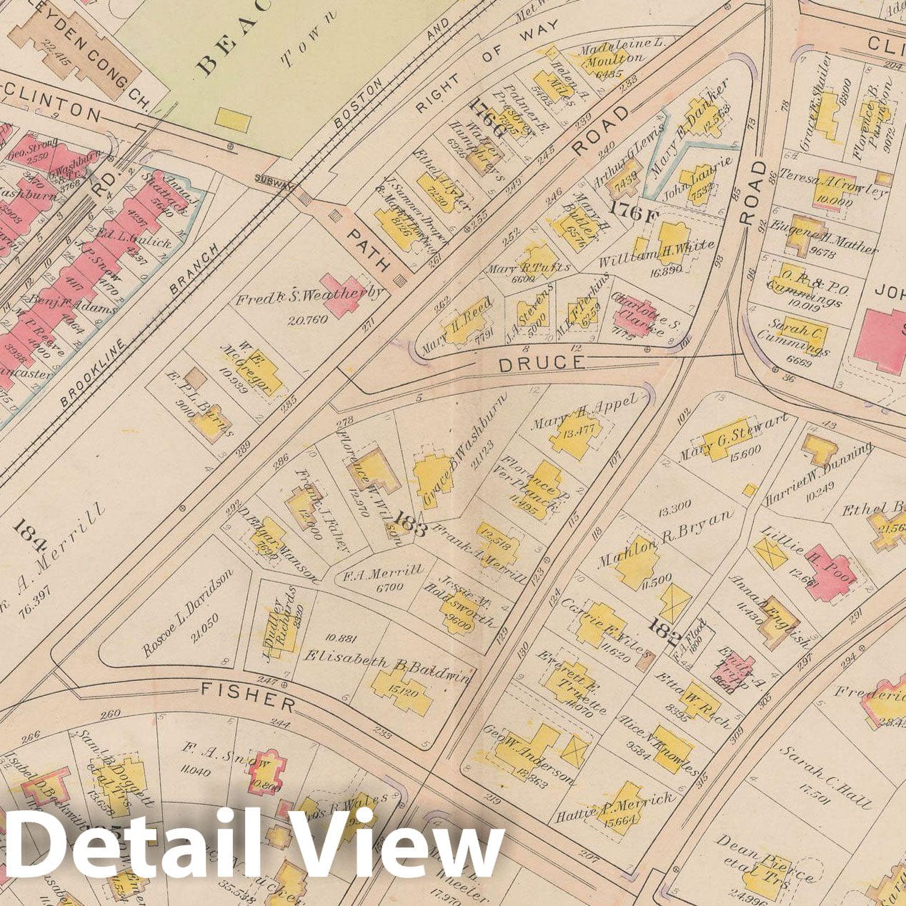 Historic Map : Atlas Town of Brookline, Brookline 1919 Plate 018 , Vintage Wall Art