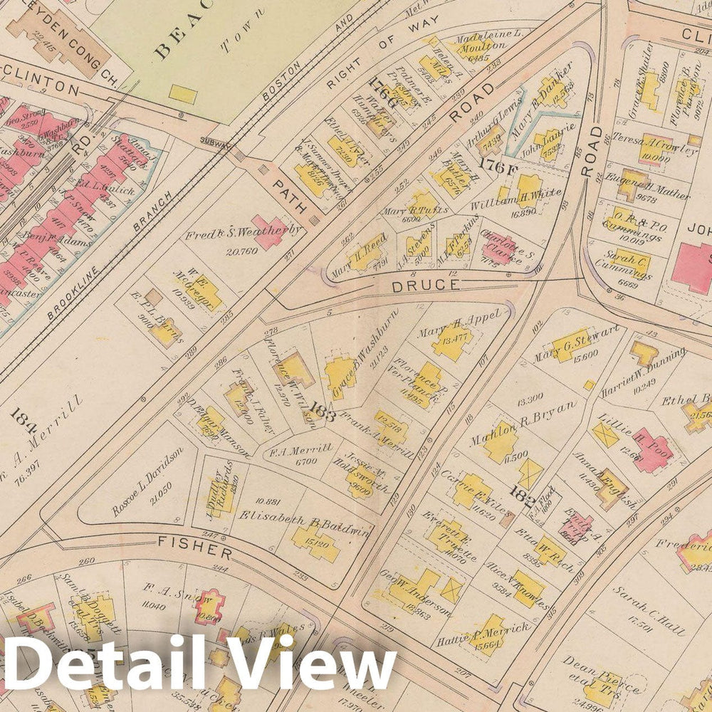 Historic Map : Atlas Town of Brookline, Brookline 1919 Plate 018 , Vintage Wall Art