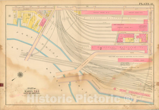 Historic Map : Atlas City of Boston, Boston 1912 Plate 013 , Vintage Wall Art