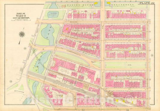 Historic Map : Atlas City of Boston, Boston Proper and Back Bay, Boston 1917 Plate 022 , Vintage Wall Art