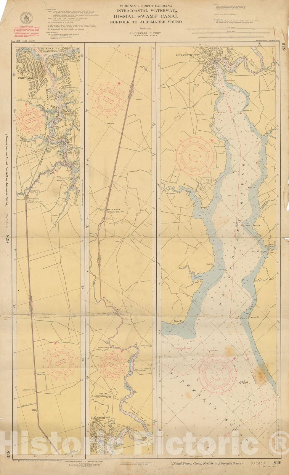 Historic Map : Coastal Charts - Dismal Swamp Canal: Norfolk to Albemarle Island 1947 , Vintage Wall Art