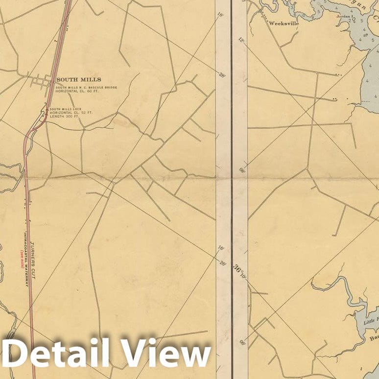 Historic Map : Coastal Charts - Dismal Swamp Canal: Norfolk to Albemarle Island 1947 , Vintage Wall Art