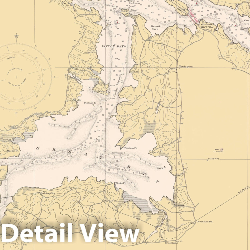 Historic Map : Coastal Charts - ME NH: Portsmouth to Dover and Exeter 1948 , Vintage Wall Art
