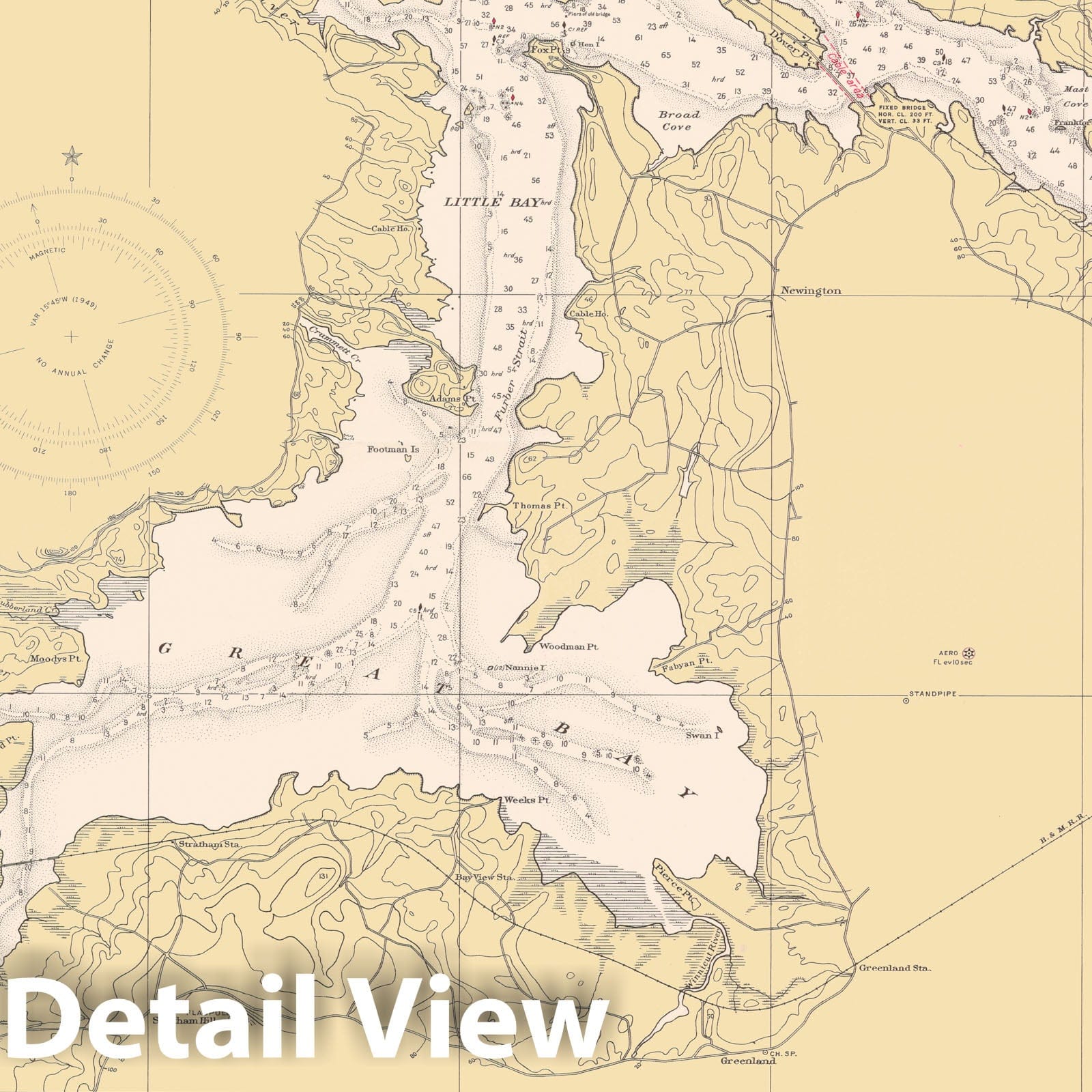 Historic Map : Coastal Charts - ME NH: Portsmouth to Dover and Exeter 1948 , Vintage Wall Art