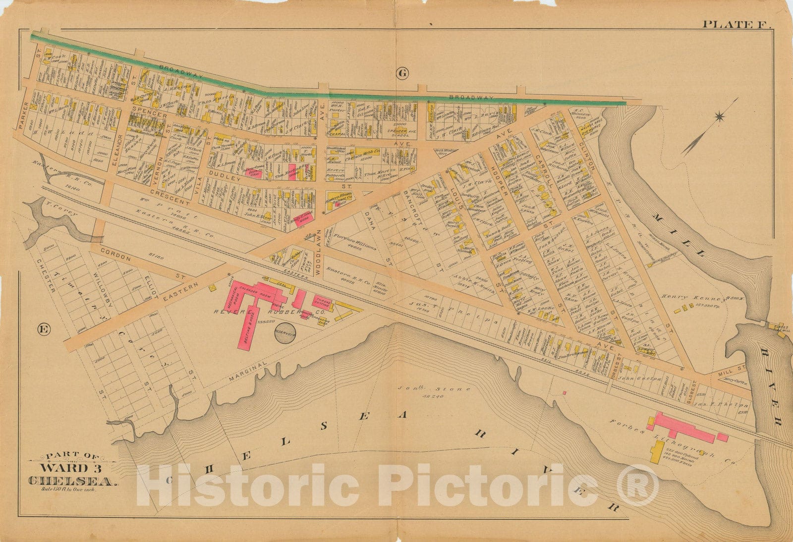 Historic Map : Atlas City of Chelsea and the Towns of Revere and Winthrop 1886 Plate F , Vintage Wall Art