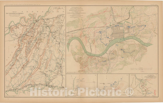 Historic Map : Civil War Atlas of the Union and Confederate Armies, Battles in GA & TN 1895 , Vintage Wall Art