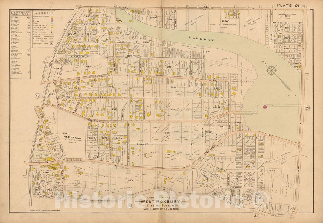 Historic Map : Atlas of Dorchester, West Roxbury and Brighton, West Roxbury 1899 Plate 026 , Vintage Wall Art