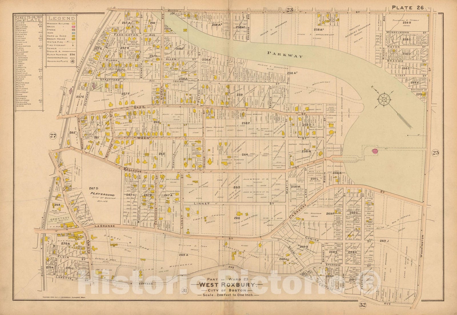 Historic Map : Atlas of Dorchester, West Roxbury and Brighton, West Roxbury 1899 Plate 026 , Vintage Wall Art