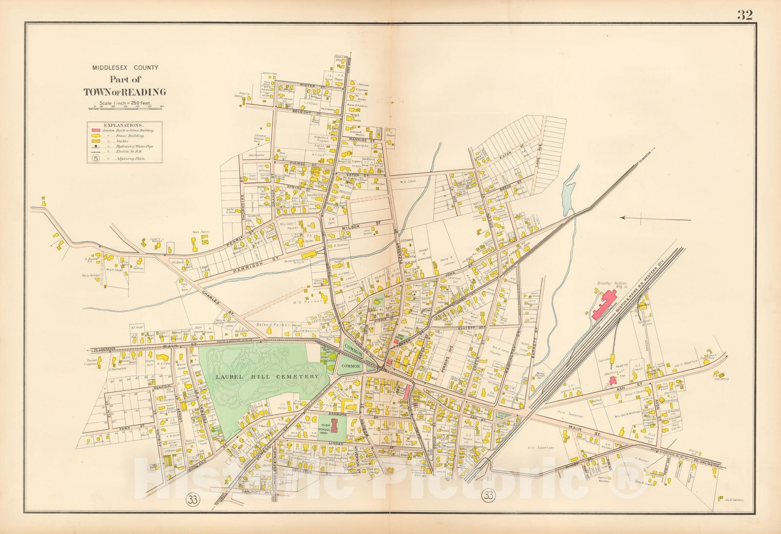 Historic Map : Atlas of Middlesex County, MA Vol. 2, Reading 1906 Plate 032 , Vintage Wall Art