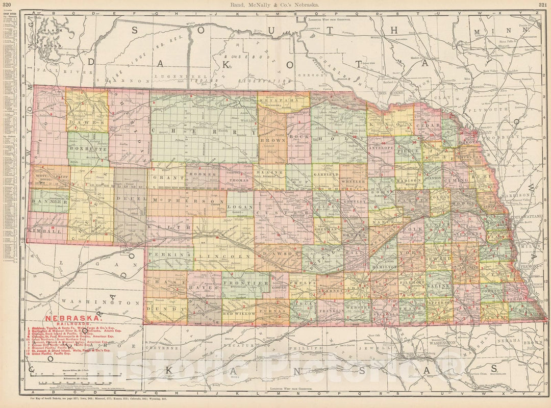 Historic Map : Nebraska 1903 , Rand McNally Business Atlas , Vintage Wall Art