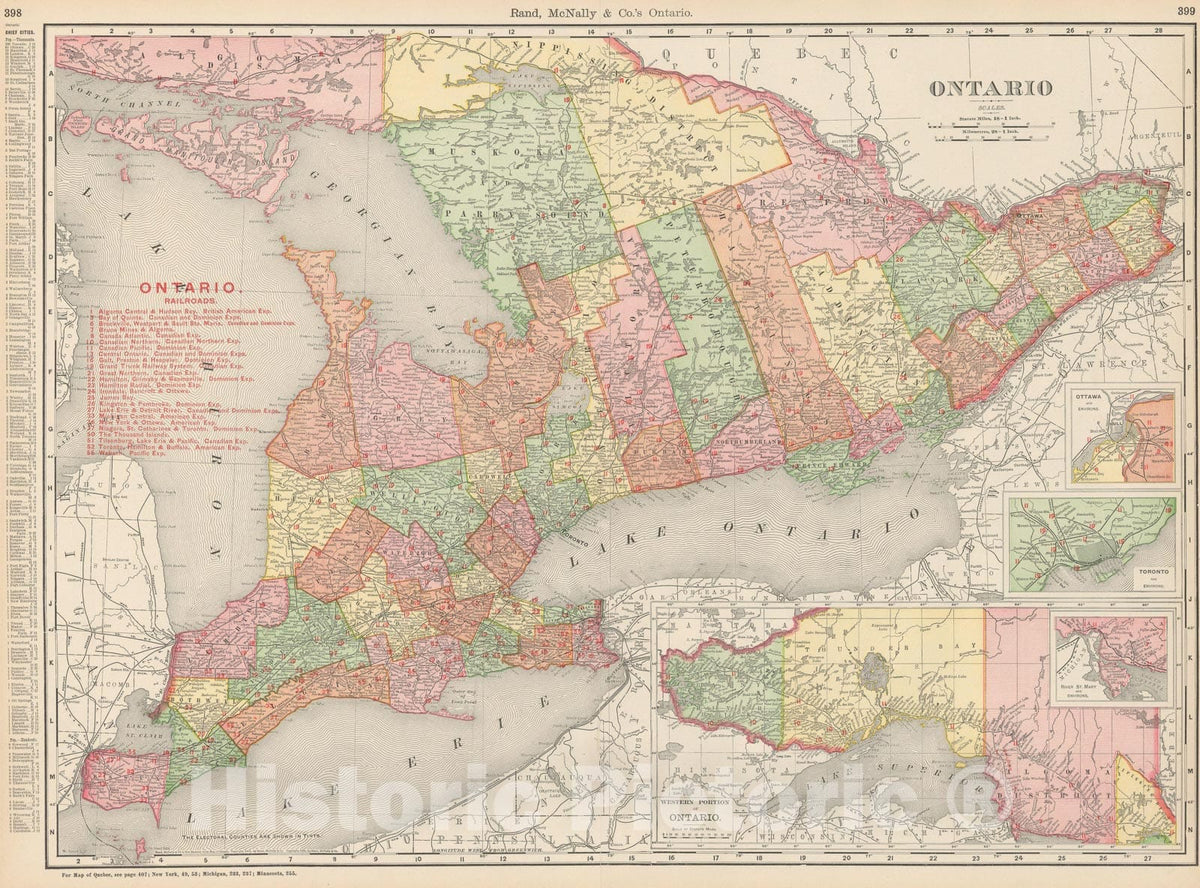 Historic Map : Ontario 1903 , Rand McNally Business Atlas , Vintage Wall Art