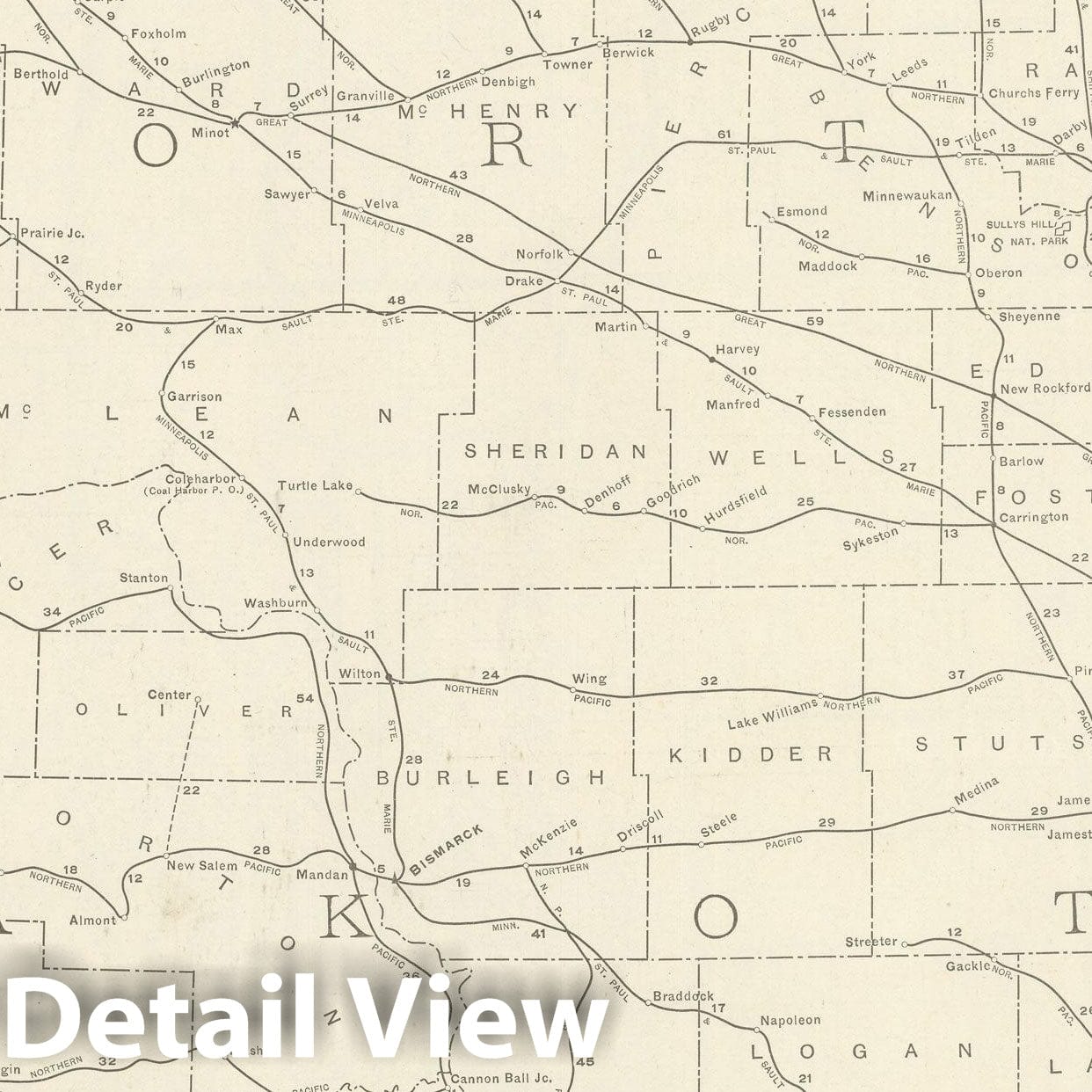 Historic Map : North Dakota 1925 , v2, Vintage Wall Art