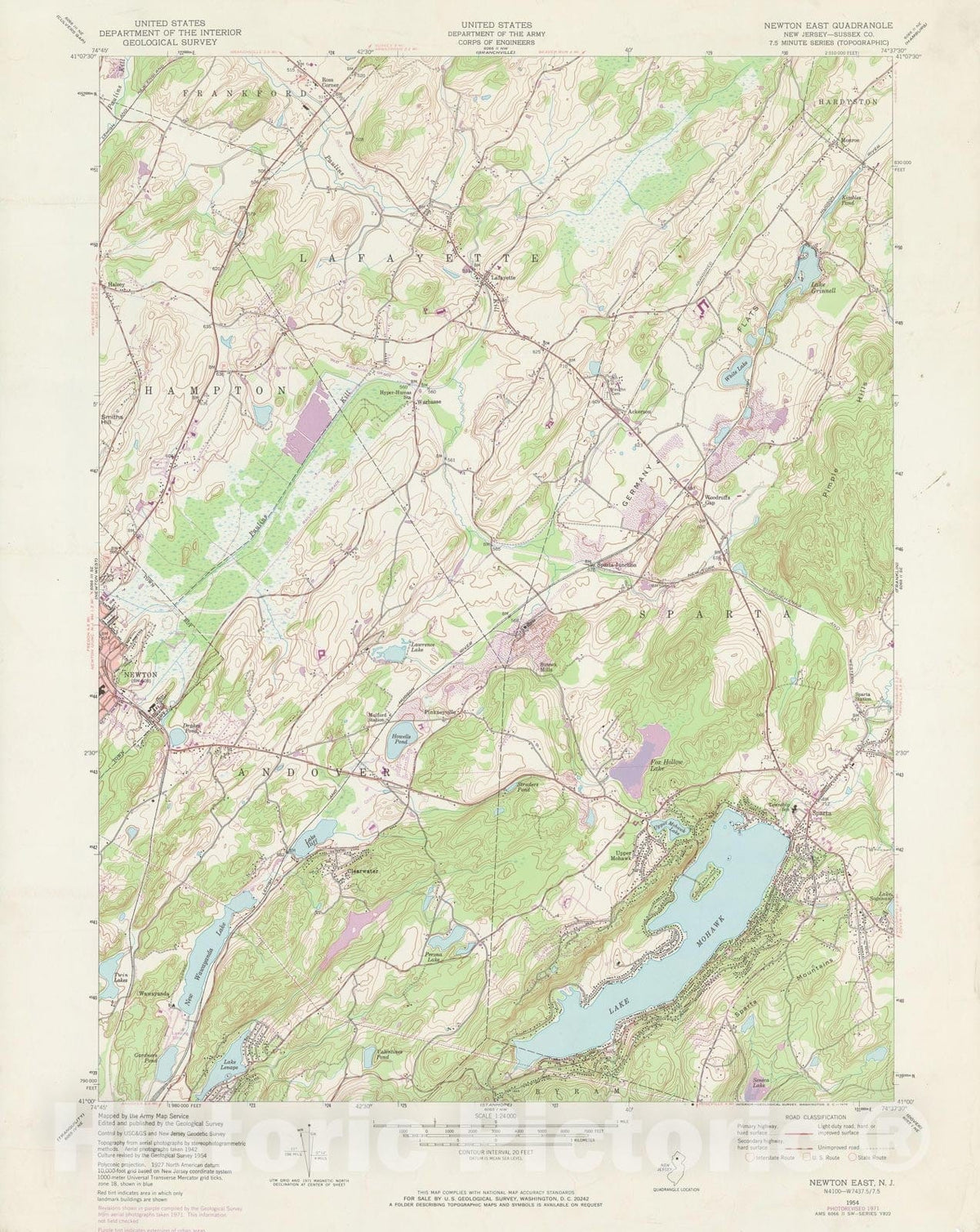 Historic Map : USGS 7.5 Minute Sheets and Quadrangles, Andover & Lafayette & Newton & Sparta 1971 Topographic Map , Vintage Wall Art