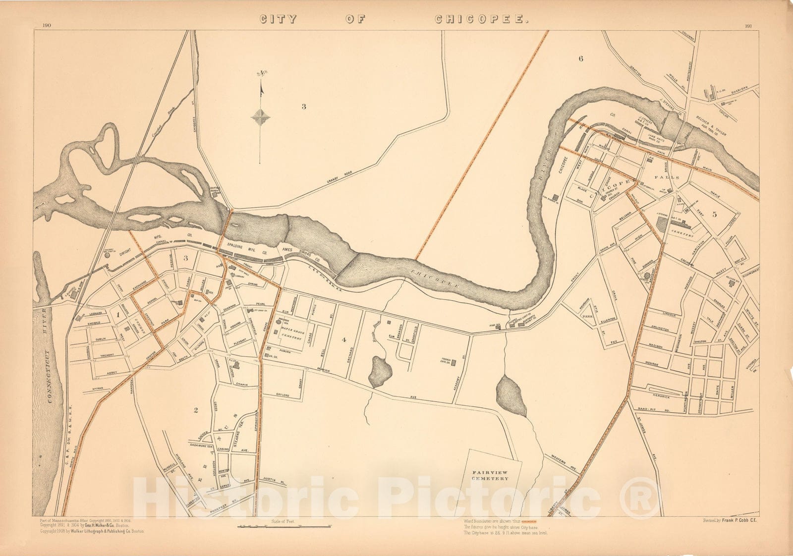 Historic Map : Chicopee 1908 , Topographical Atlas of Massachusetts , Vintage Wall Art