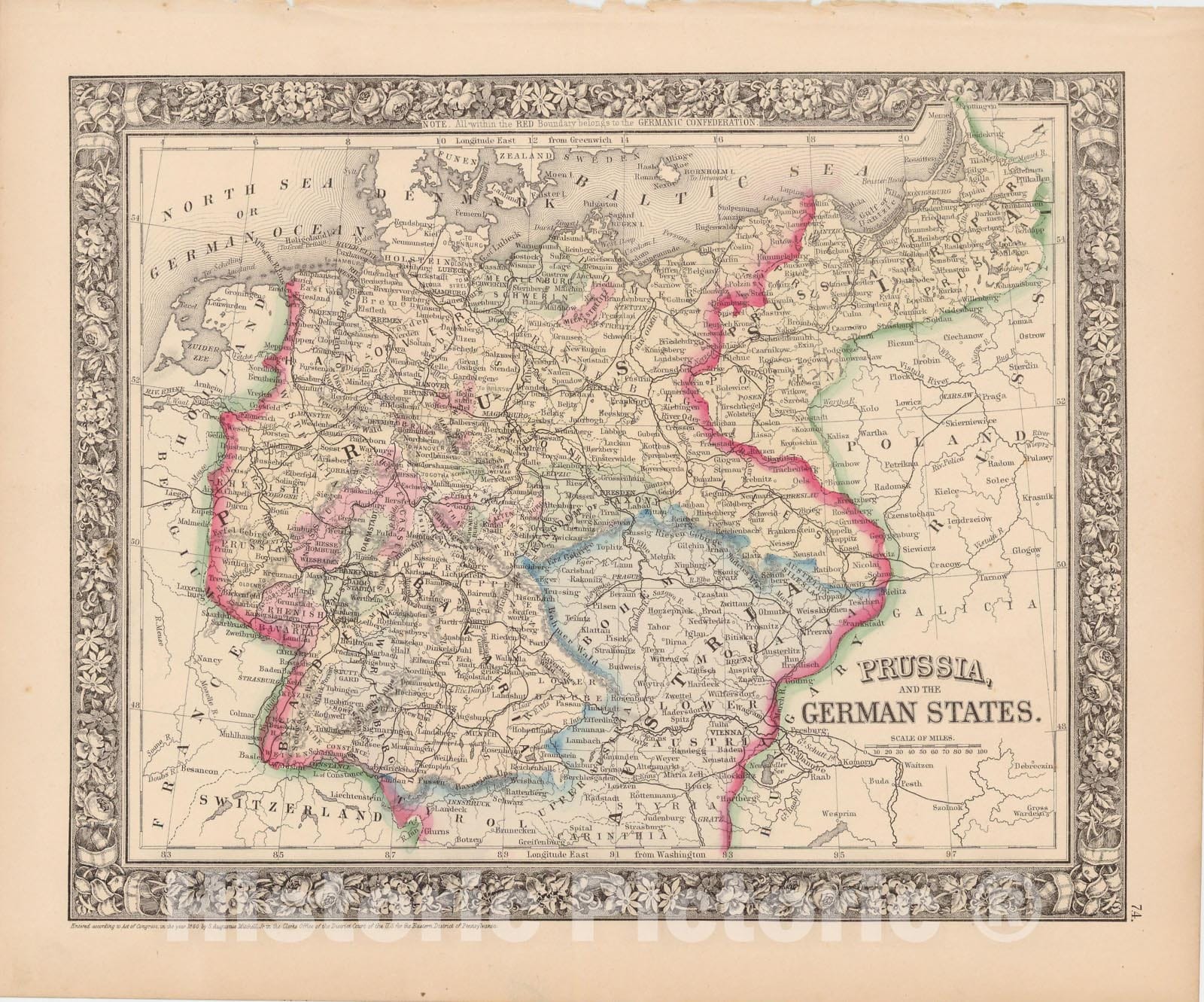 Historic Map : Prussia 1864 , New General (World) Atlas , Vintage Wall Art
