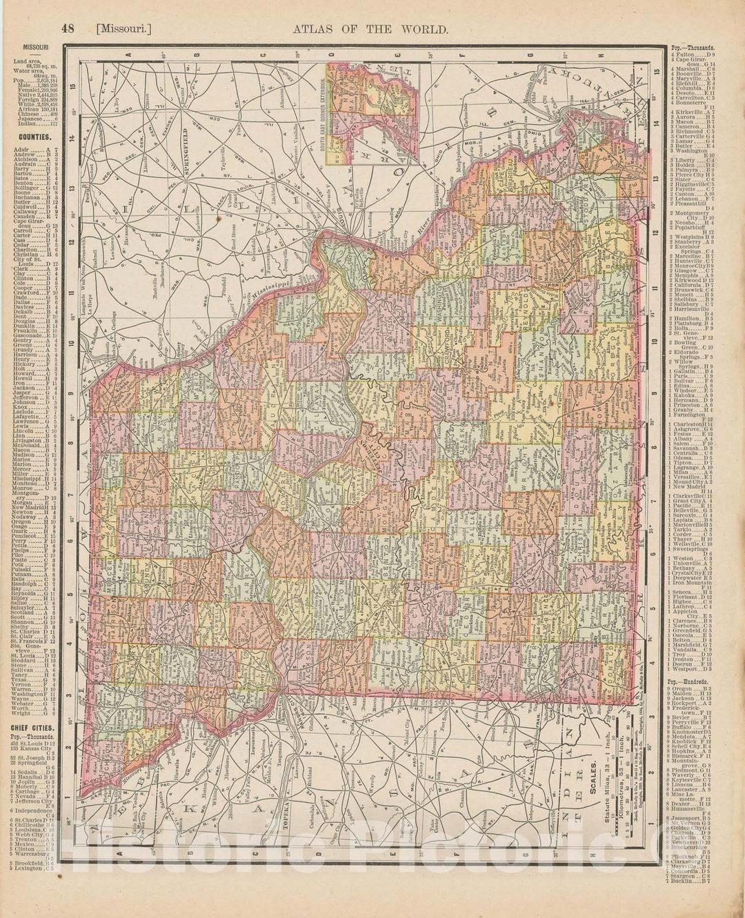 Historic Map : Missouri 1900 , Universal Atlas World , Vintage Wall Art