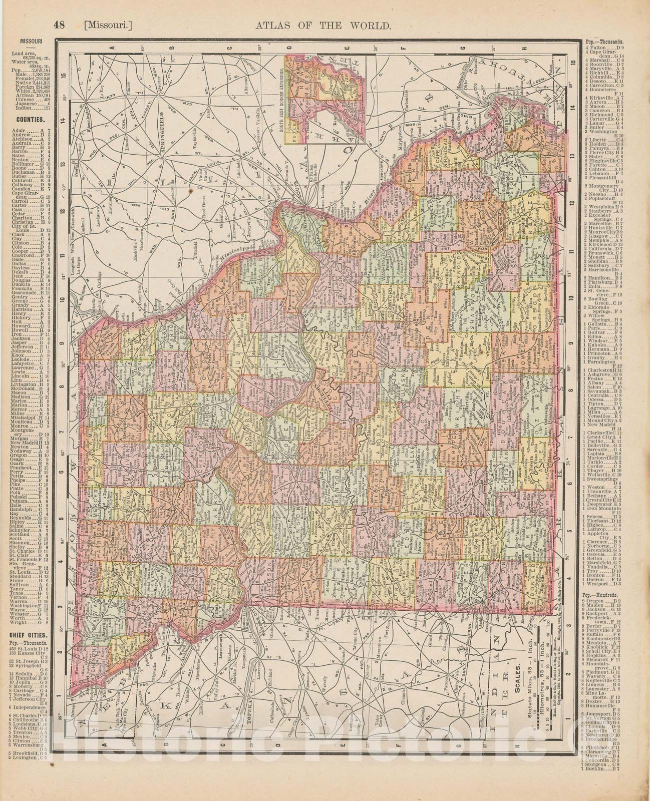 Historic Map : Missouri 1900 , Universal Atlas World , Vintage Wall Art