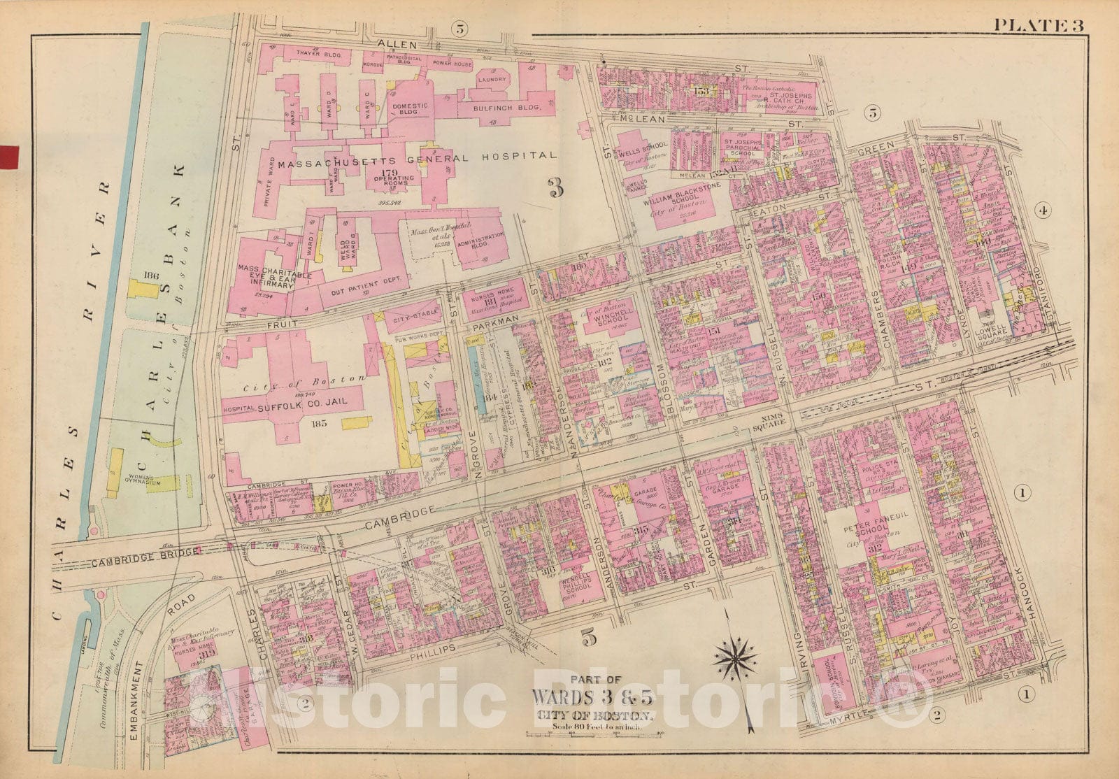 Historic Map : Atlas City of Boston: Boston Proper and Back Bay, Boston 1928 Plate 003 , Vintage Wall Art