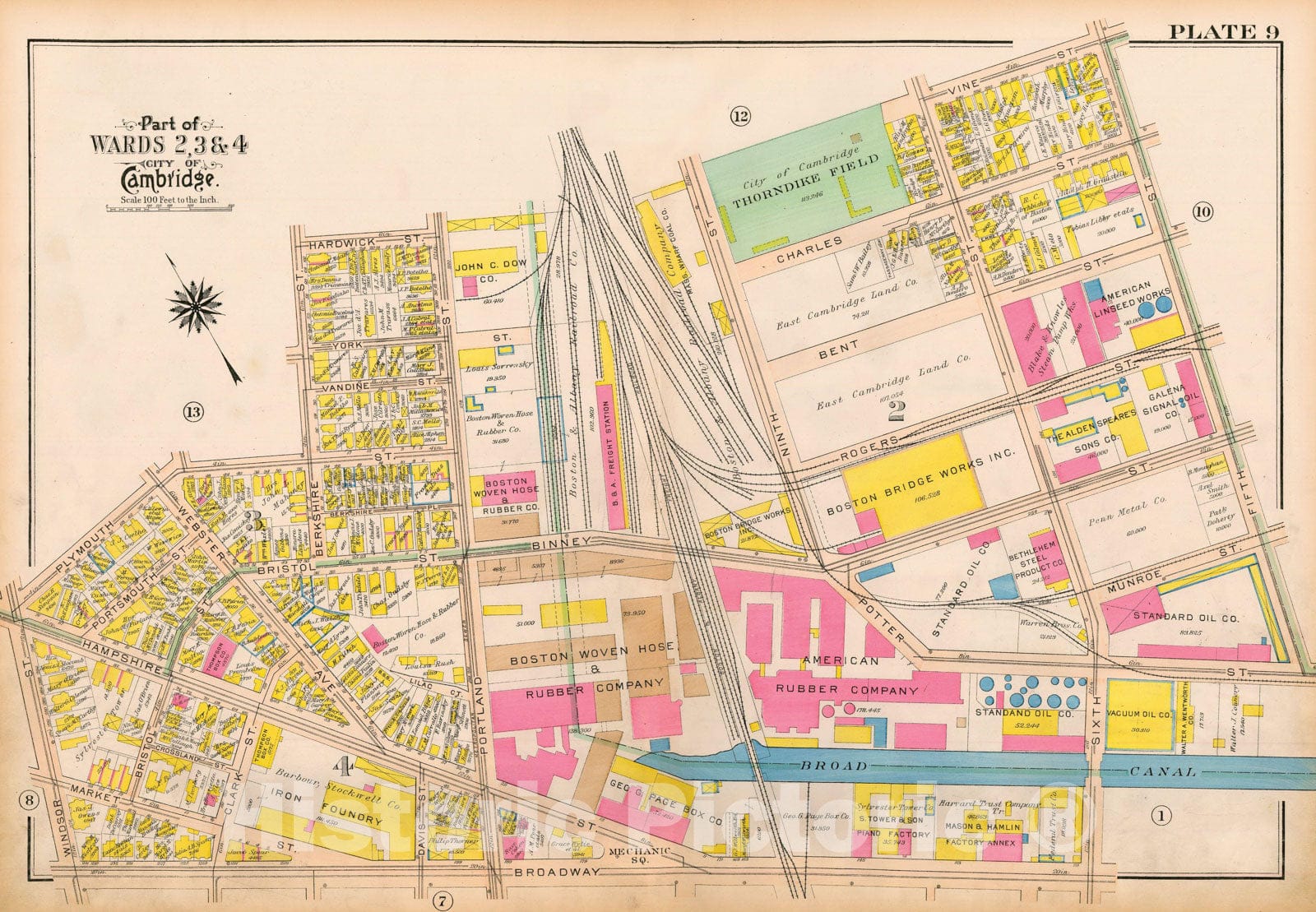 Historic Map : Atlas City of Cambridge Massachusetts 1916 Plate 009 , Vintage Wall Art