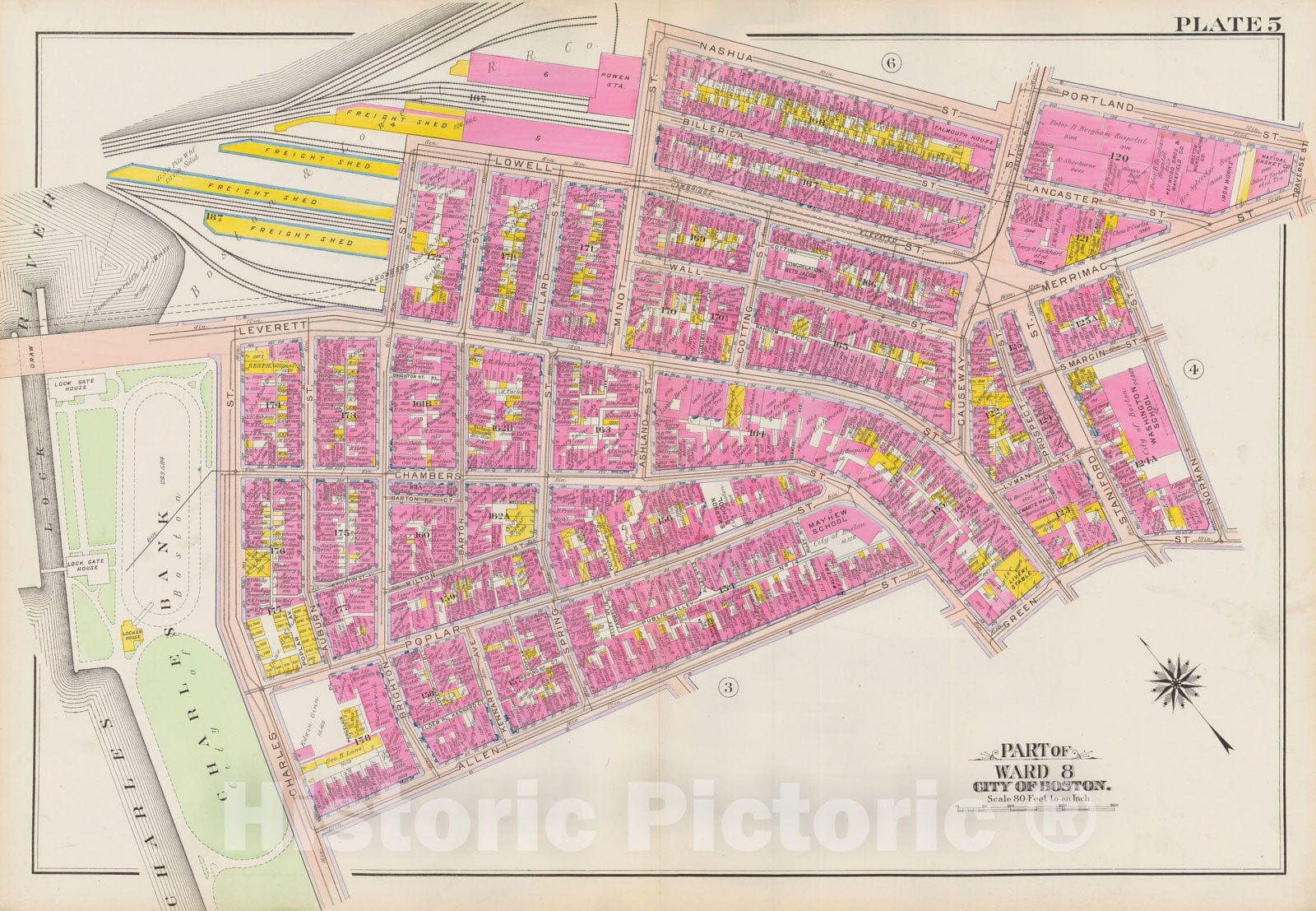 Historic Map : Atlas City of Boston: Boston Proper and Back Bay, Boston 1908 Plate 005 , Vintage Wall Art
