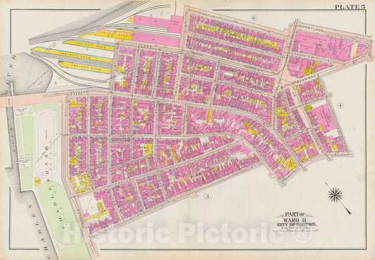 Historic Map : Atlas City of Boston: Boston Proper and Back Bay, Boston 1908 Plate 005 , Vintage Wall Art