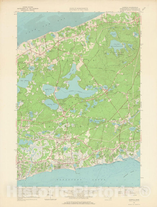 Historic Map : USGS 7.5 Minute Sheets and Quadrangles, Brewster & Harwich 1961 Topographic Map , Vintage Wall Art