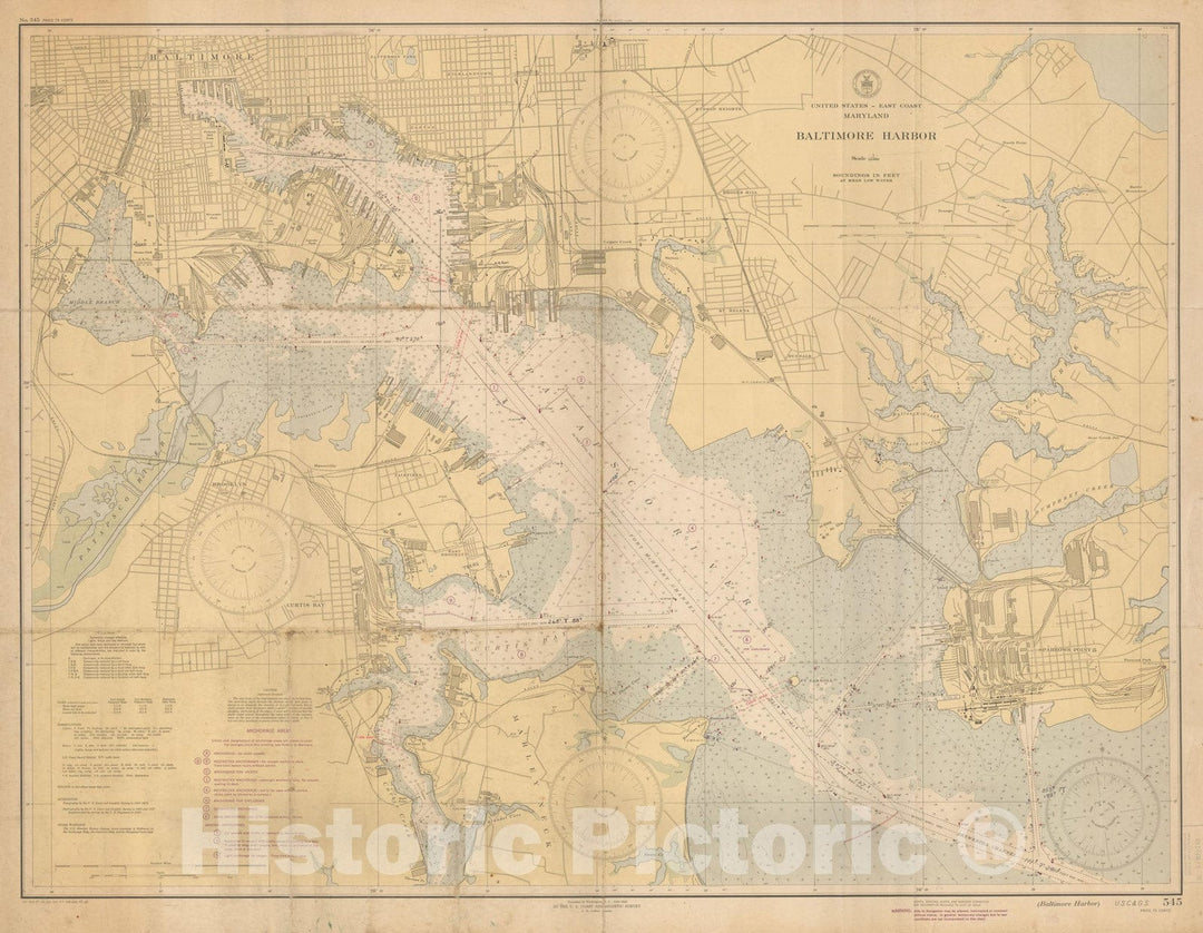 Historic Map : Coastal Charts - Baltimore Harbor 1945 , Vintage Wall Art
