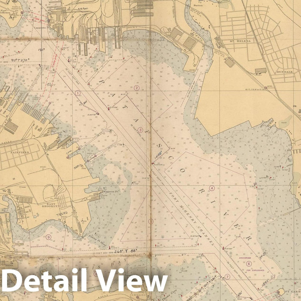 Historic Map : Coastal Charts - Baltimore Harbor 1945 , Vintage Wall Art