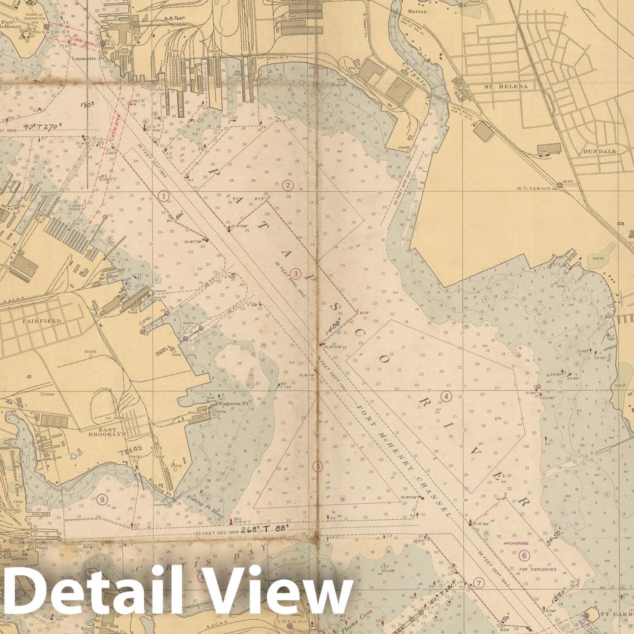 Historic Map : Coastal Charts - Baltimore Harbor 1945 , Vintage Wall Art