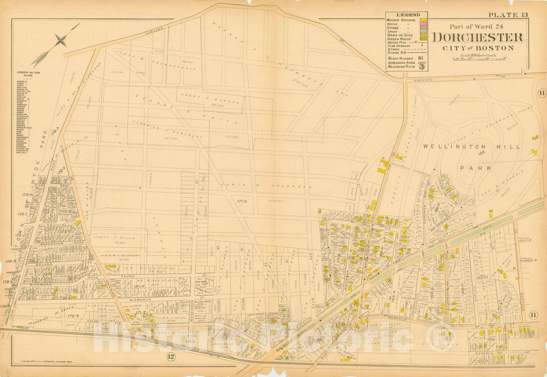 Historic Map : Atlas of Dorchester, Dorchester 1895 Plate 013 , Vintage Wall Art