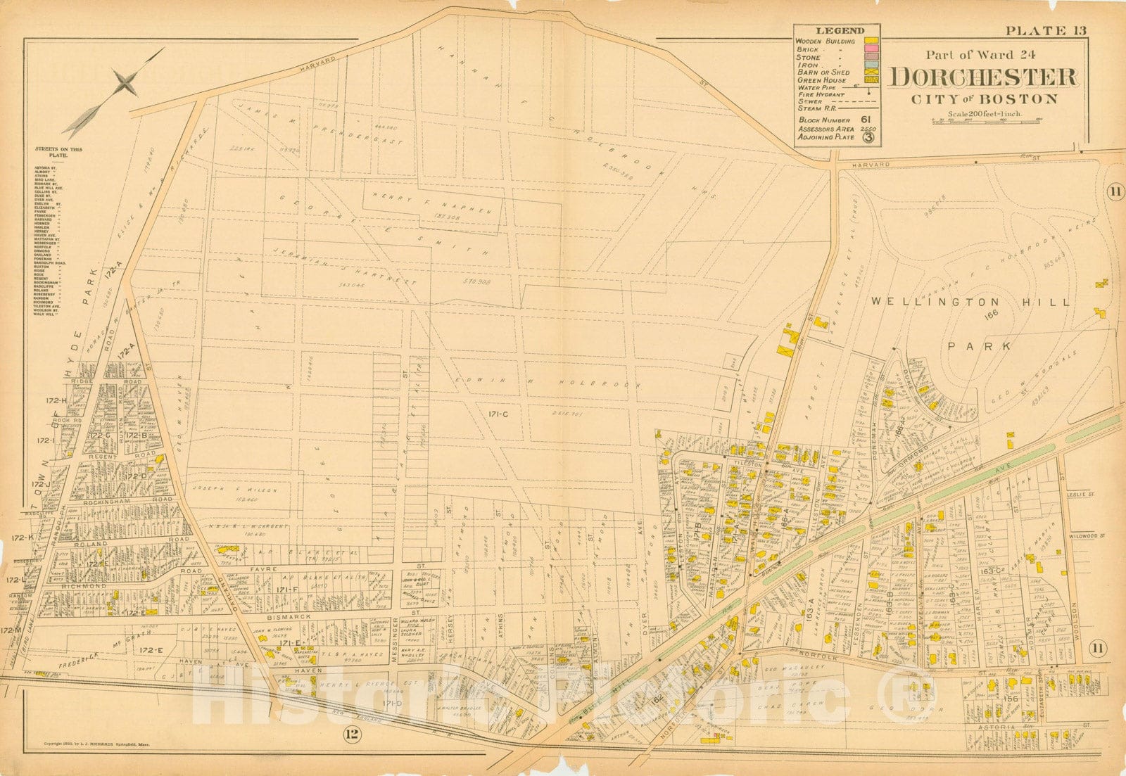Historic Map : Atlas of Dorchester, Dorchester 1895 Plate 013 , Vintage Wall Art